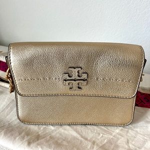 Tory Burch Gold Metallic Leather Convertible Should Bag - Like New!